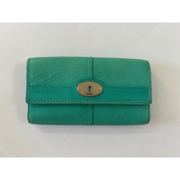 Fossil Maddox Leather Wallet Pebble Turquoise Trifold Wallet y2k boho beach - Picture 1 of 16